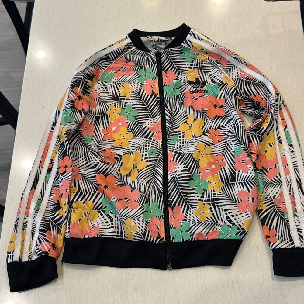 Adidas floral girls light jacket size 9-10